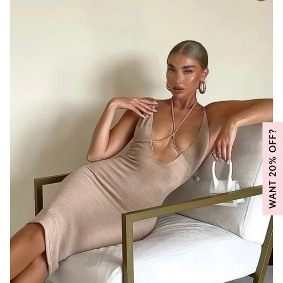 white fox brown cut out dress Balmain Fringed Gold Sequined Midi Dress main image 1